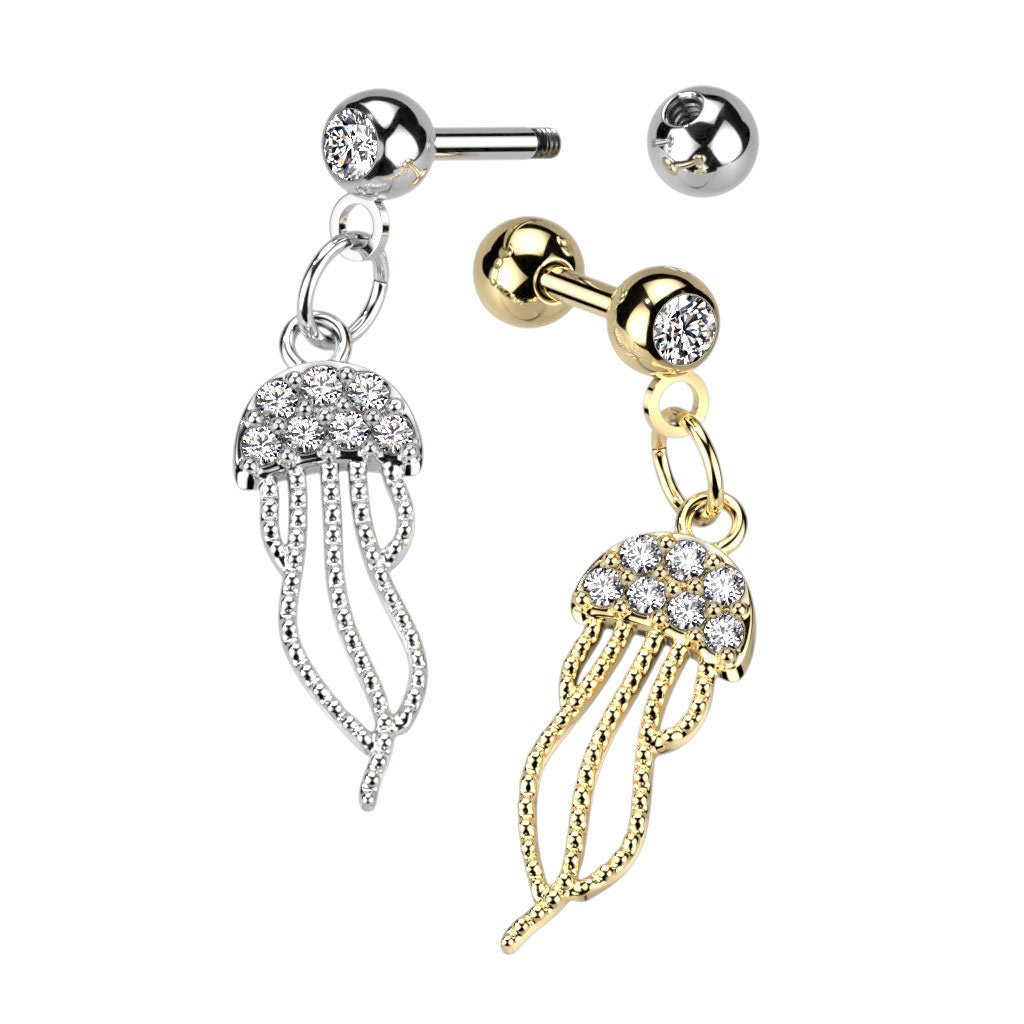 Jellyfish Dangling Stud for Carilage, Tragus, Piercing Jewelry