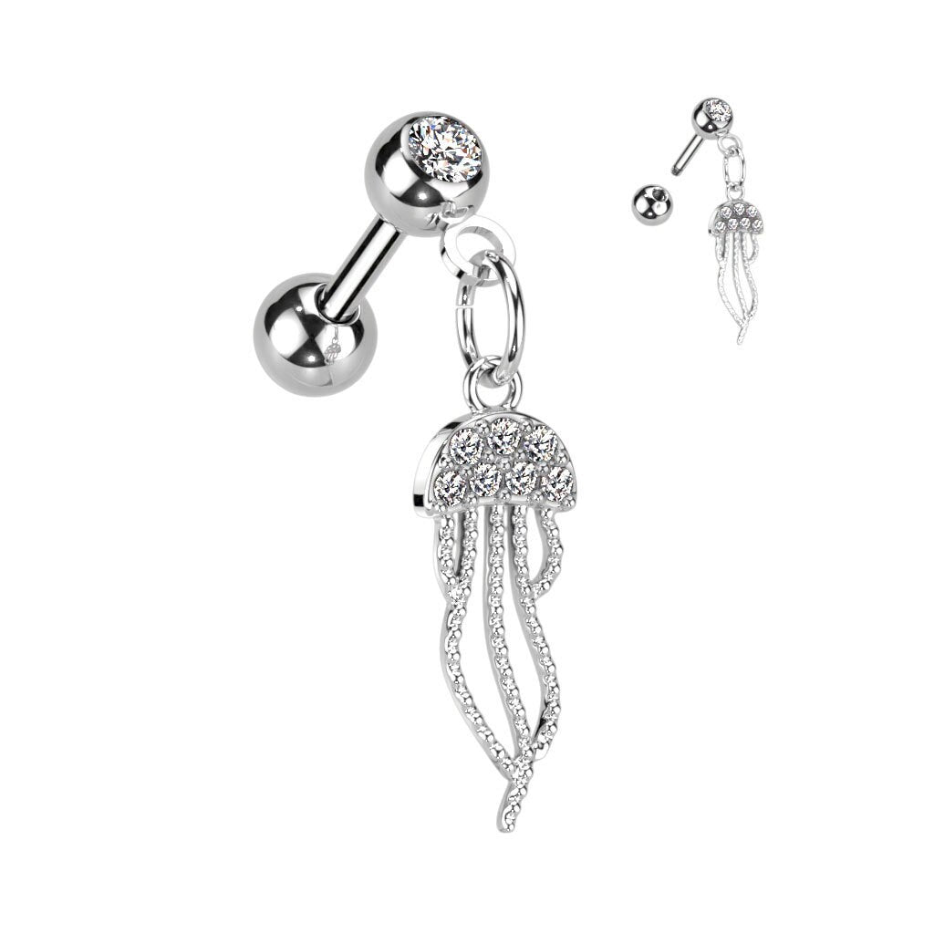 Jellyfish Dangling Stud for Carilage, Tragus, Piercing Jewelry