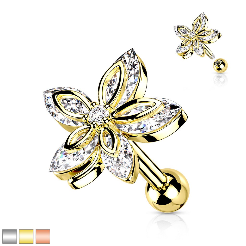 Marquise Flower-Top Studs for Cartilage, Tragus, Piercing Jewelry
