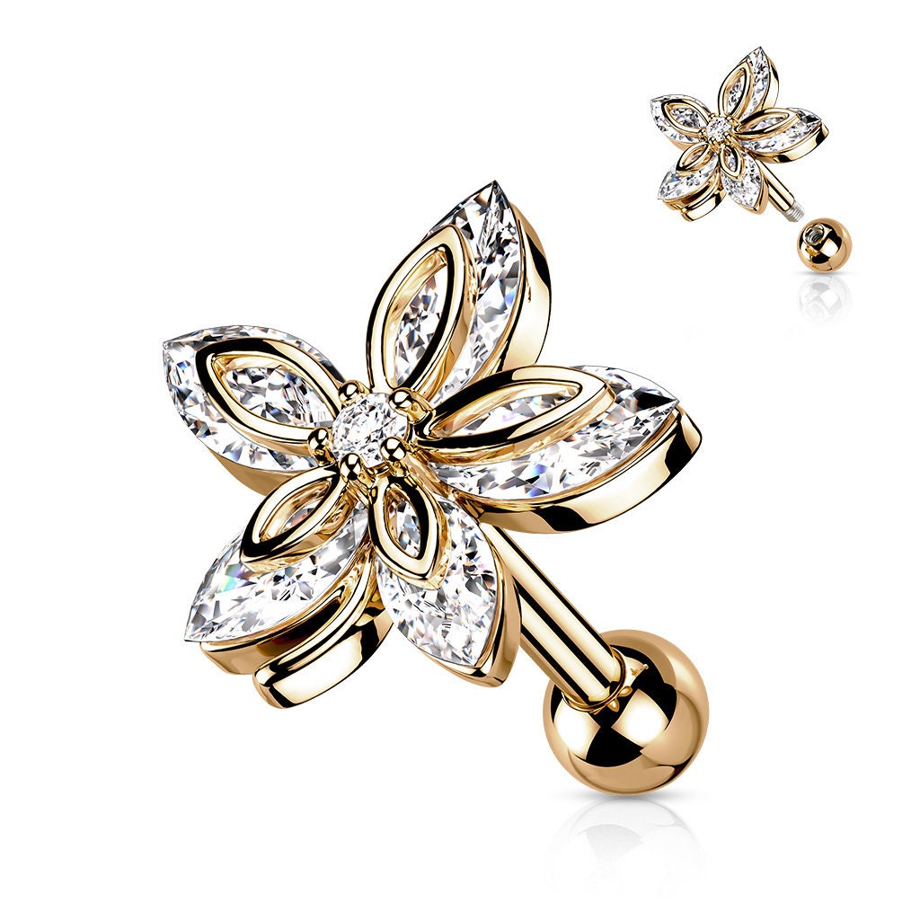 Marquise Flower-Top Studs for Cartilage, Tragus, Piercing Jewelry