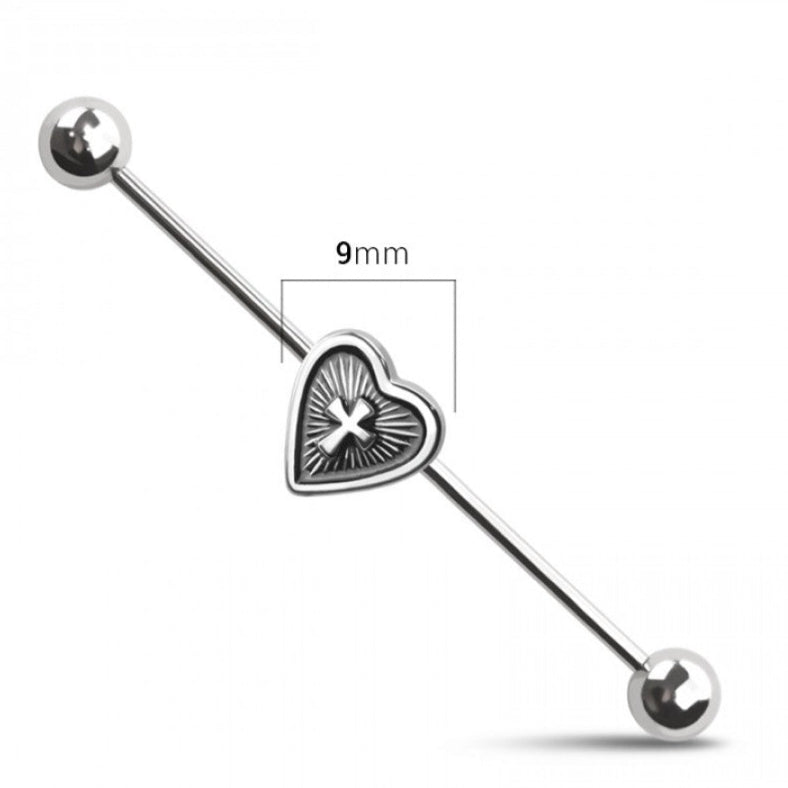 Heart With Centered Cross 316L Surgical Steel Industrial Bar