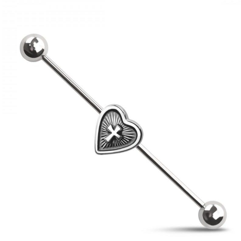 Heart With Centered Cross 316L Surgical Steel Industrial Bar