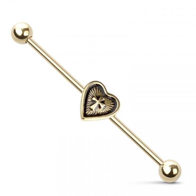 Heart With Centered Cross 316L Surgical Steel Industrial Bar