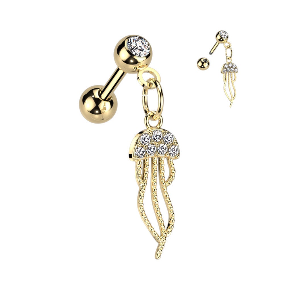 Jellyfish Dangling Stud for Carilage, Tragus, Piercing Jewelry