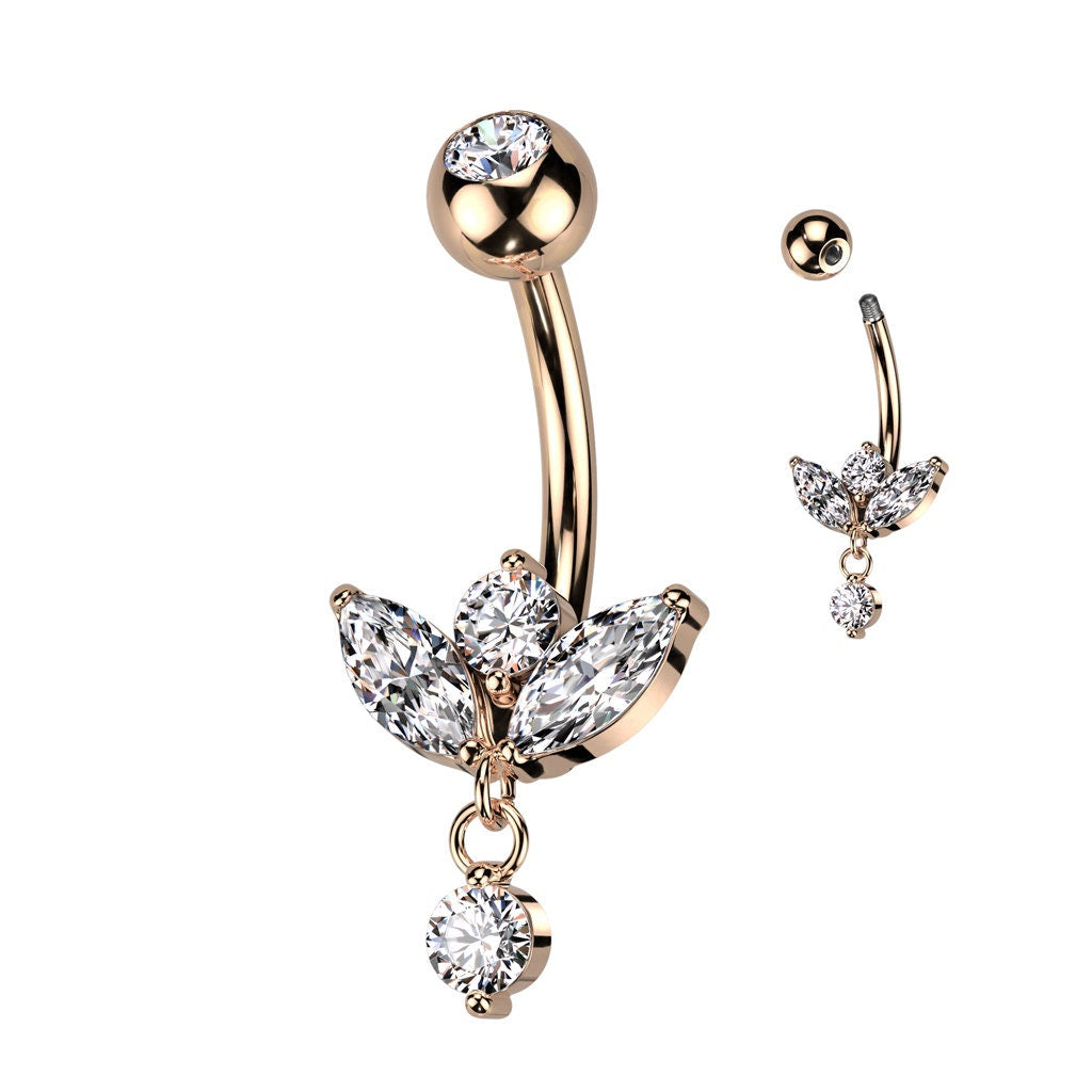 Gemmed Belly Ring With Small Dangle, Piercing Jewelry