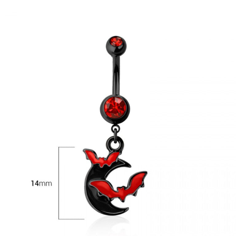 316L Surgical Steel Bat, Moon Dangle Belly Ring