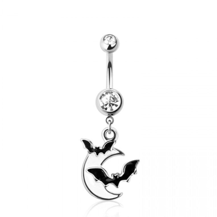 316L Surgical Steel Bat, Moon Dangle Belly Ring