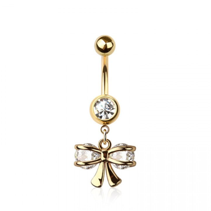 316L Surgical Steel CZ Ribbon Dangle Belly Ring