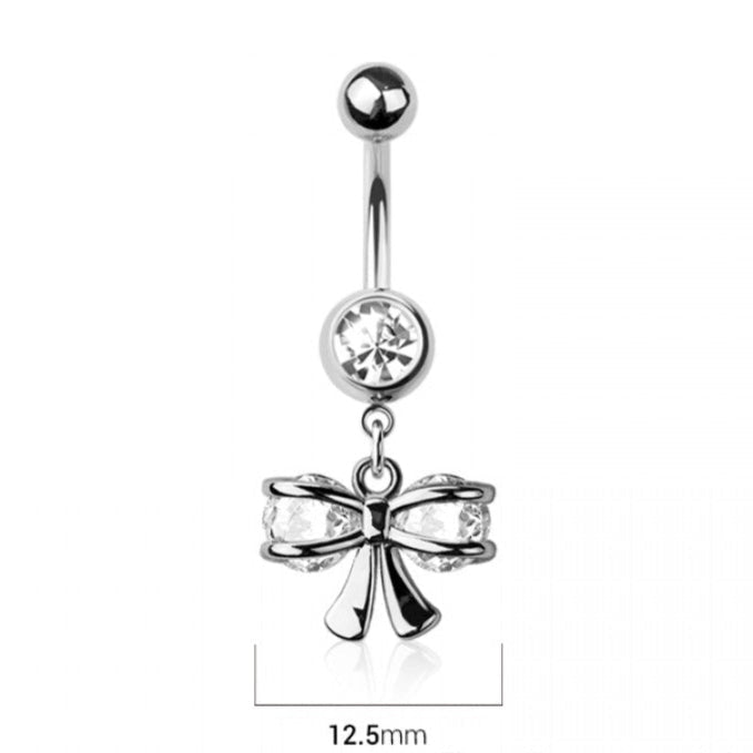 316L Surgical Steel CZ Ribbon Dangle Belly Ring