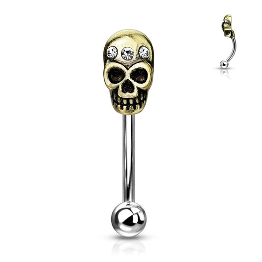 Curved Eyebrow Ring with Skull