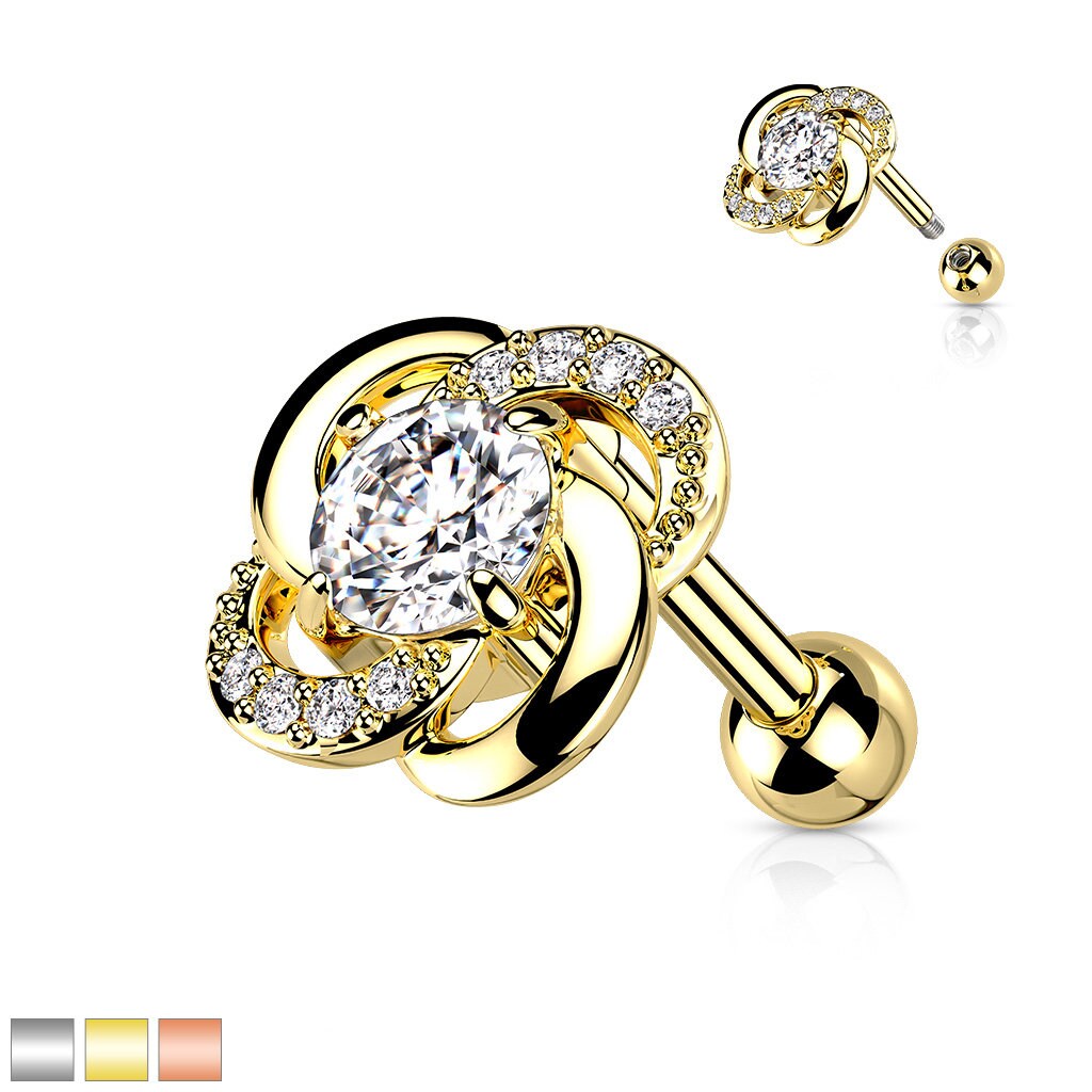 Paved CZ Flower, Cartilage Barbell, Cartilage Stud, Body Jewelry, Piercing Jewelry, Barbell