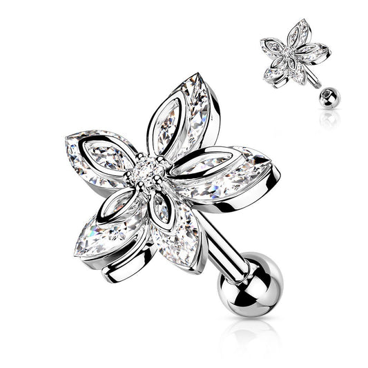 Marquise Flower-Top Studs for Cartilage, Tragus, Piercing Jewelry