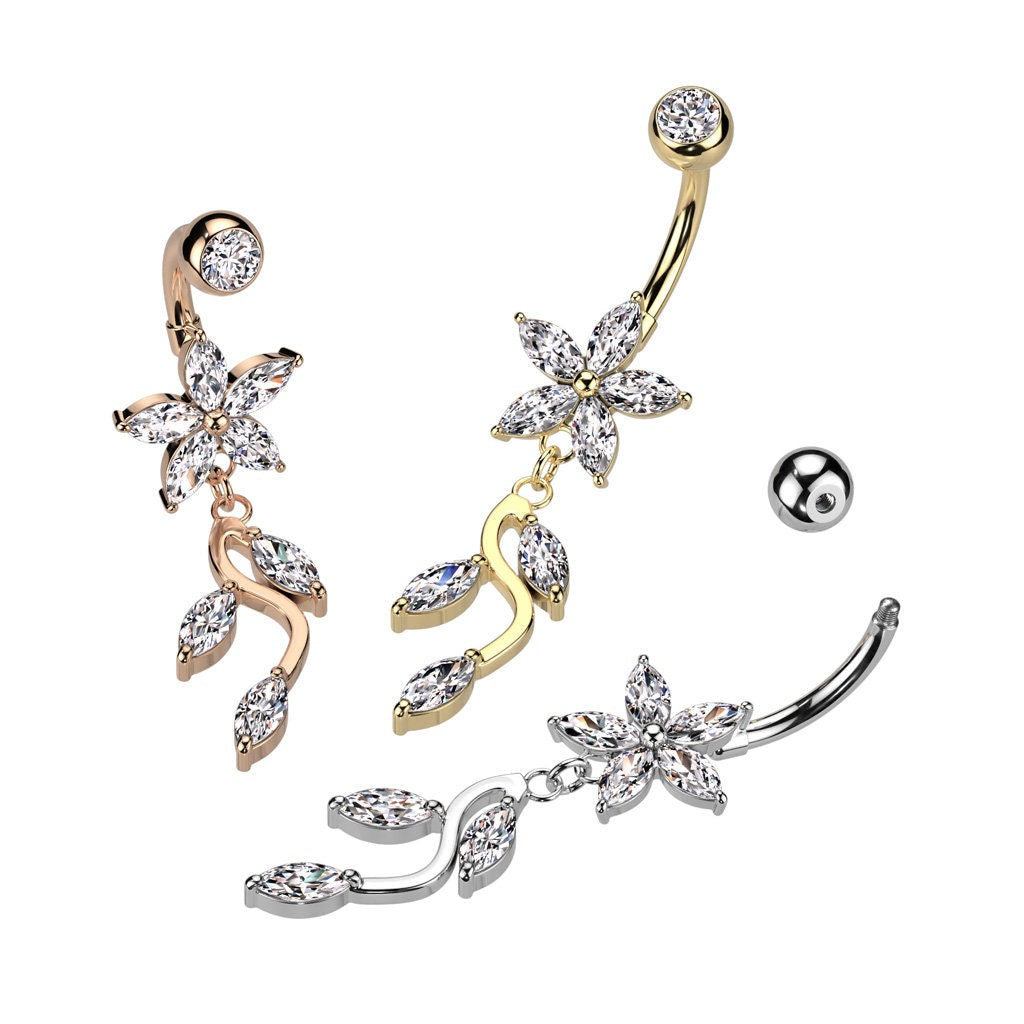 Dangling Vine Belly Ring, Navel Ring, Piercing Jewelry