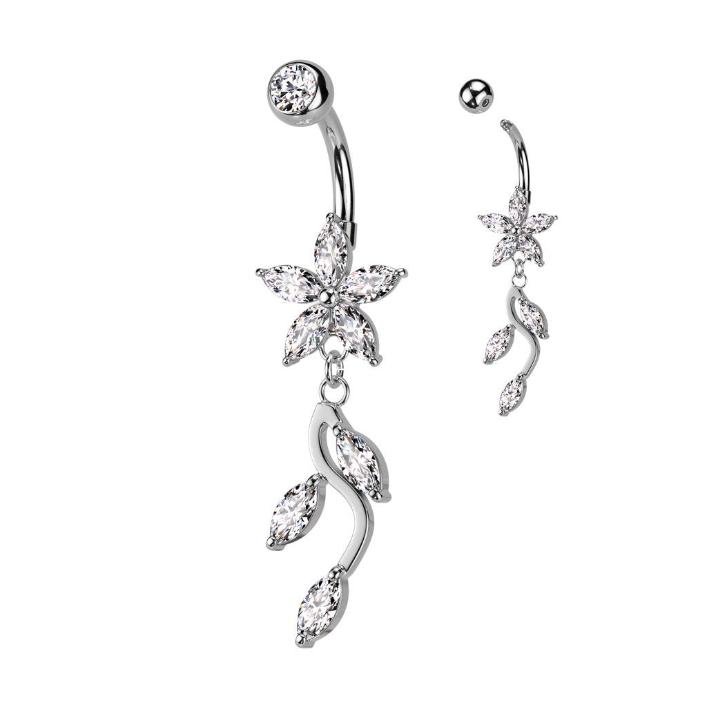 Dangling Vine Belly Ring, Navel Ring, Piercing Jewelry