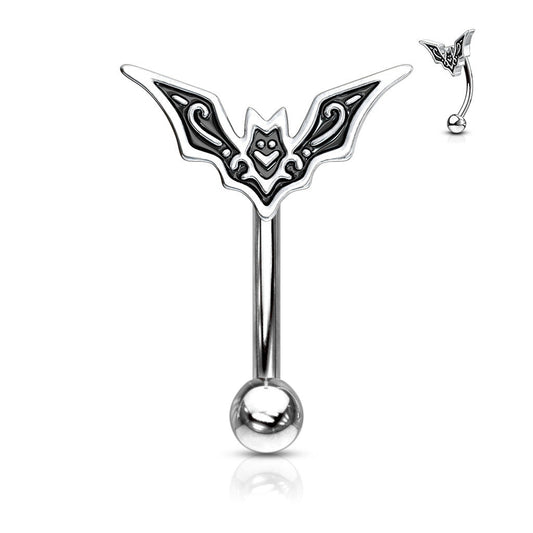 Bat Top 316L Surgical Steel Eyebrow Ring, Curved Barbell, Body Jewelry, Piercing Jewelry, Unisex