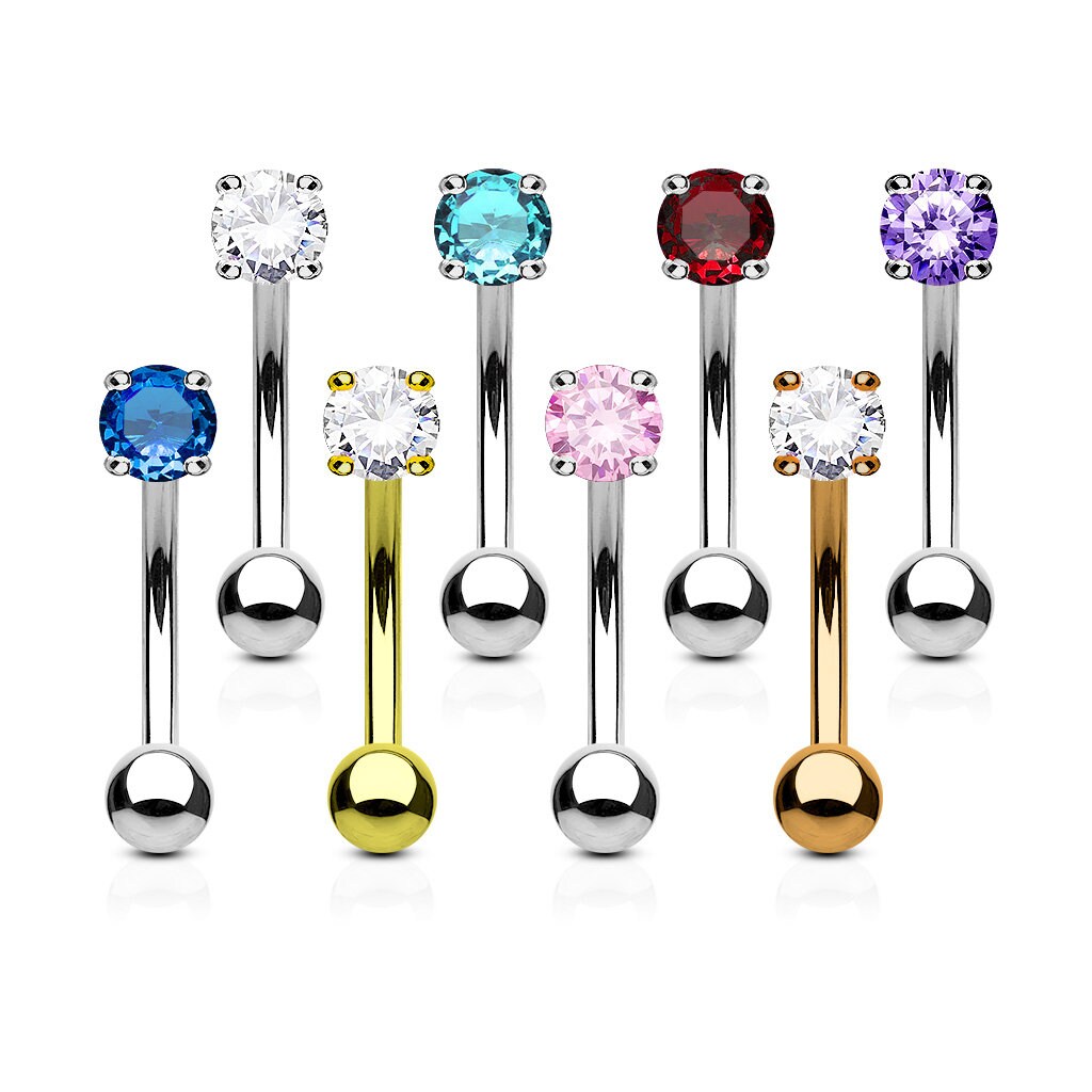 Round CZ Prong Set Top 316L Surgical Steel Eyebrow Curved Barbells, Unisex