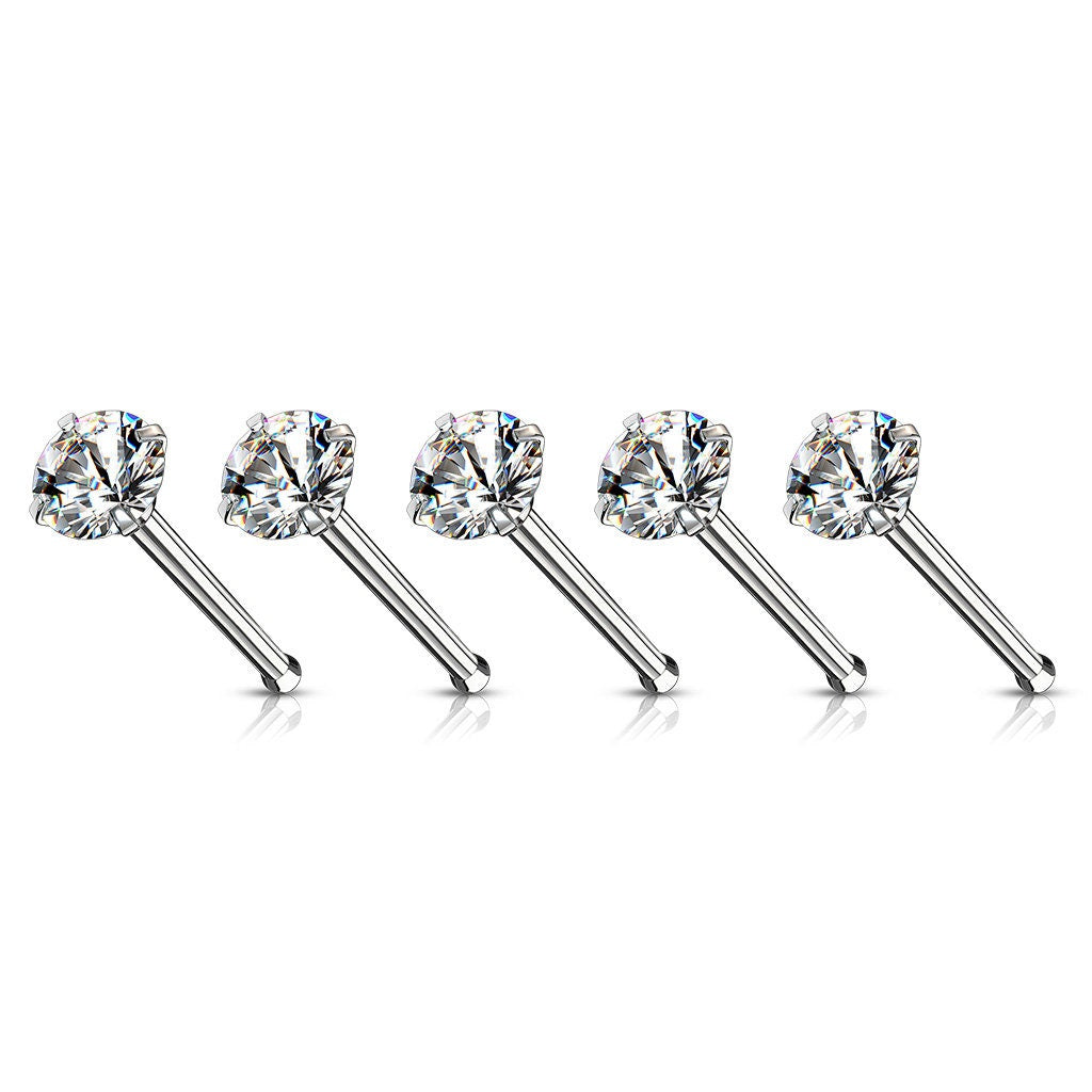 Prong Set Round CZ Top 316L Surgical Steel Nose Bone Stud Rings, Piercing Jewelry, Body Jewelry, Unisex