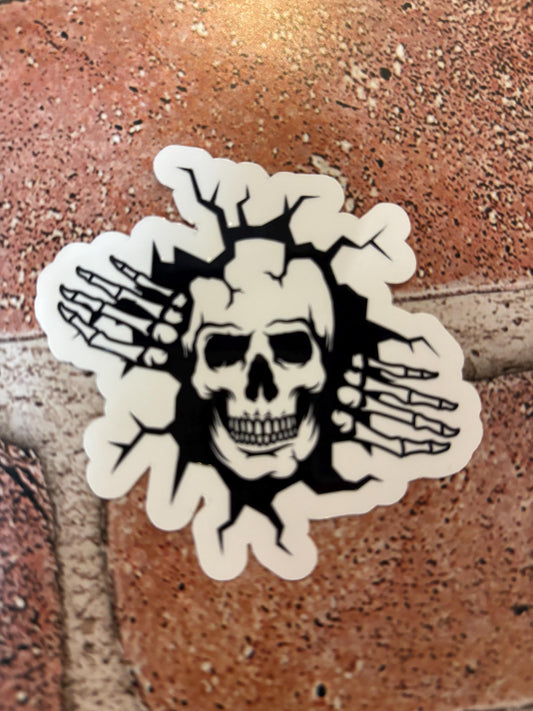 Skeleton Crashing Through the Wall Sticker