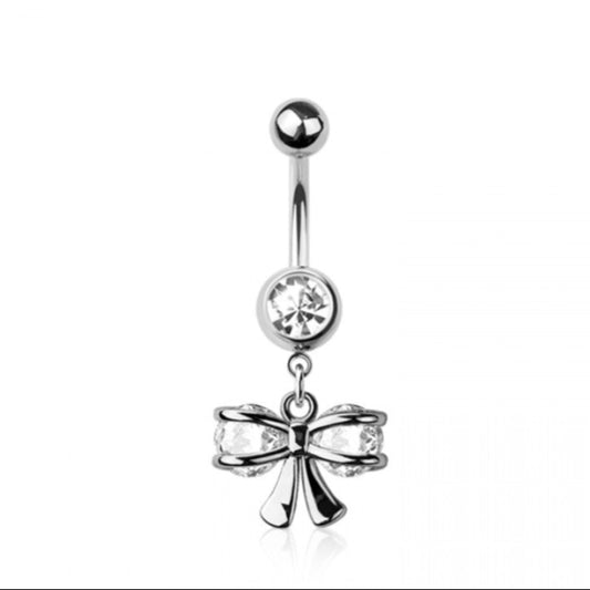 316L Surgical Steel CZ Ribbon Dangle Belly Ring